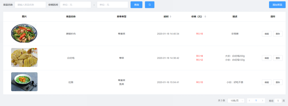 菜品管理、配料管理